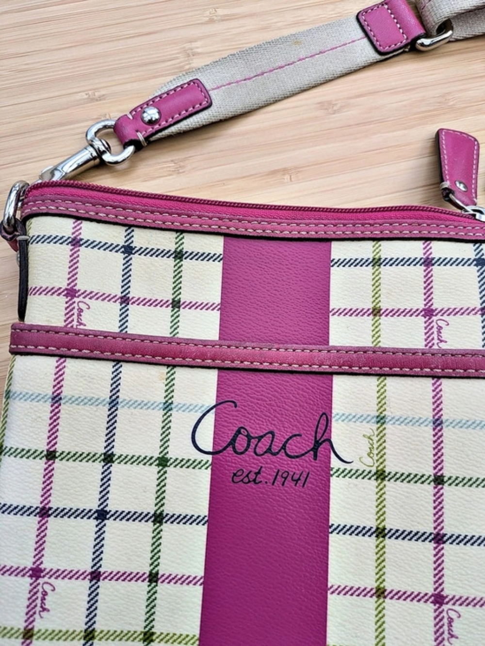 Coach Plaid Crossbody Bag in Pink & White - Picture 2 of 6